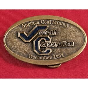 Jencil Corp Surface Coal Mining December 1992 Brass Belt Buckle USA Made CD HIT
